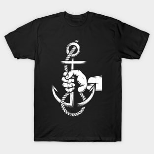 Sailor hand holds an anchor with rope T-Shirt